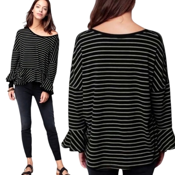 Free People  Striped Peplem Bell Sleeve Size Small - Picture 1 of 1
